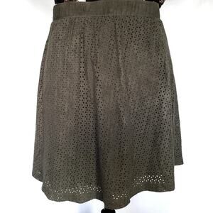 Candie's Womens Skirt Size M Skater Suede-Like Olive Green Cutout Goblincore